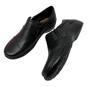 CLARKS Women's Size 5.5 Cora Giny Cushioned Zip Leather black Loafer Flats New